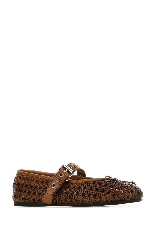 Коричневые кожаные балетки MIU MIU (5F684EF0053ZN7)