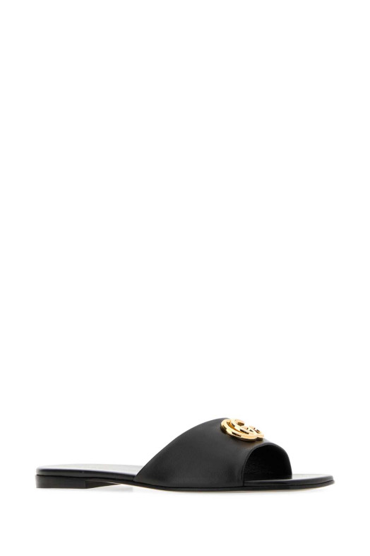 Черные тапочки из кожи наппа GUCCI (870700BKO00)