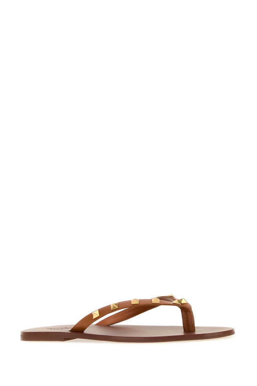 Brown leather Rockstud thong slippers VALENTINO GARAVANI (9Y2S0O16UIS)