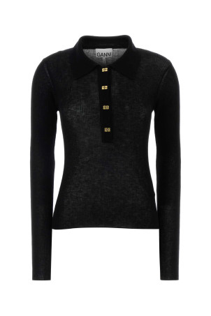 Black wool polo shirt GANNI (A1070260)