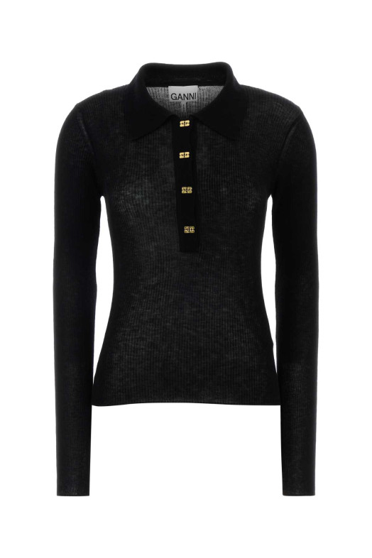 Black wool polo shirt GANNI (A1070260)