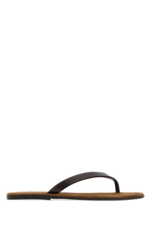 Dark brown leather Beach thong slippers THE ROW (F1874L838)
