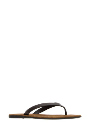 Dark brown leather Beach thong slippers THE ROW (F1874L838)