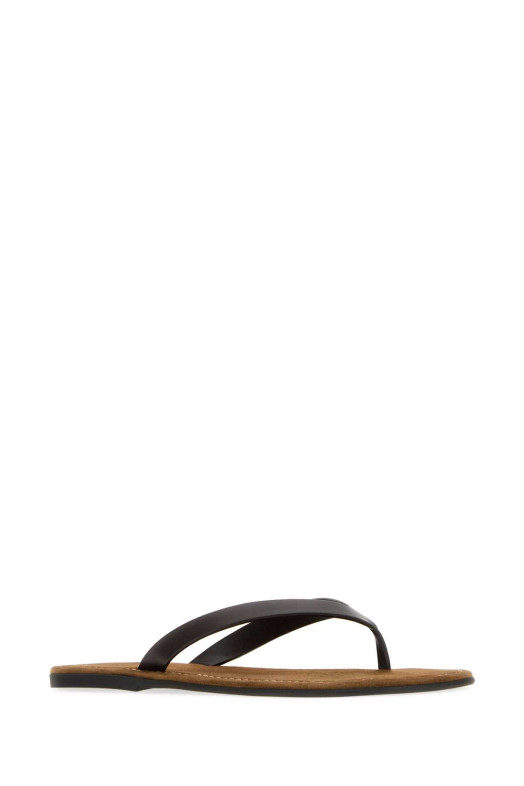 Dark brown leather Beach thong slippers THE ROW (F1874L838)