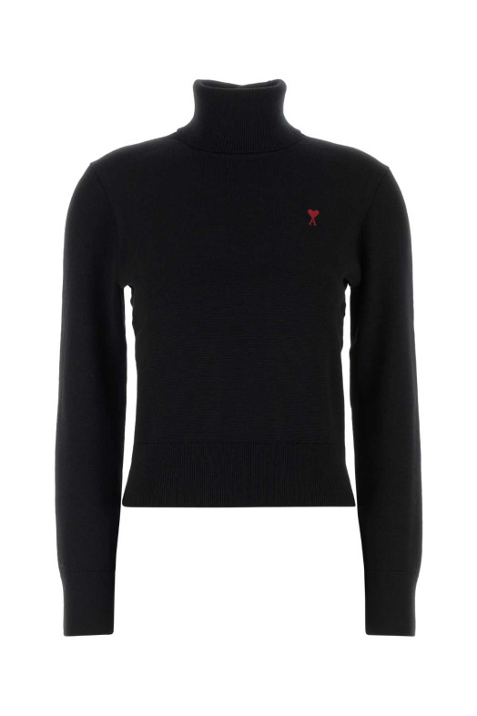 Black wool sweater White AMI (FKS827001)