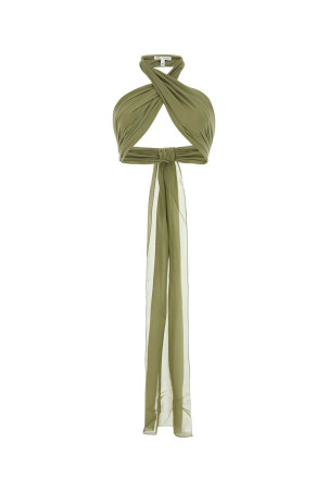 Sage green silk crop-top AMI (FTP321SE0008)