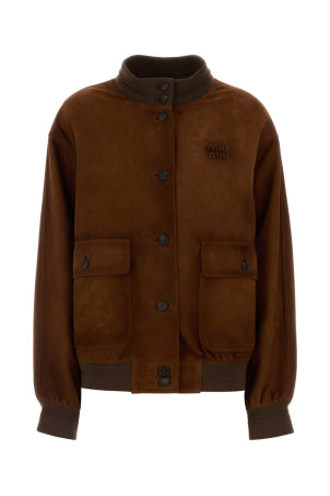 Brown suede bomber jacket MIU MIU (MPW012SOOO19ML)