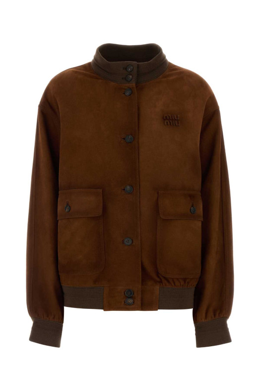 Brown suede bomber jacket MIU MIU (MPW012SOOO19ML)