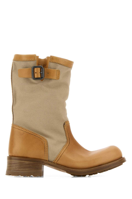 Двухцветные ботинки из канваса и кожи PRADA (1U275OFD040AA7)