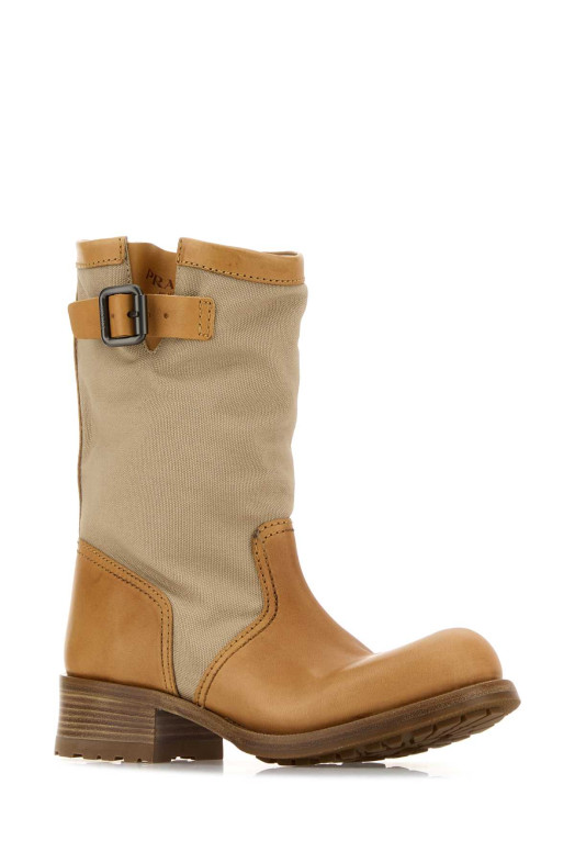 Двухцветные ботинки из канваса и кожи PRADA (1U275OFD040AA7)