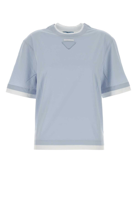 Powder blue cotton t-shirt PRADA (3579BSOOO15ZG)