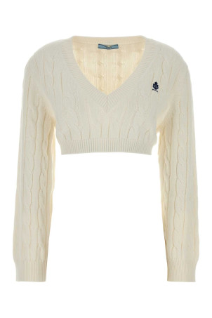 White cotton sweater Black PRADA (P24D3NSOOO19VL)