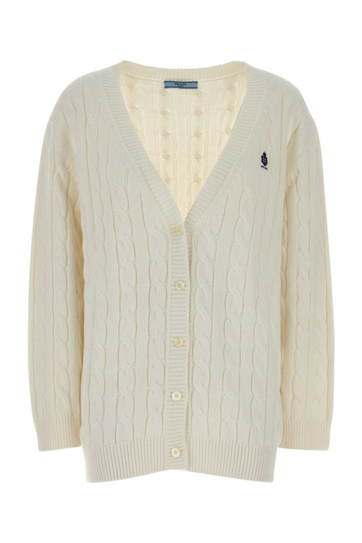 White cotton cardigan Black PRADA (P25O34SOOO19VL)