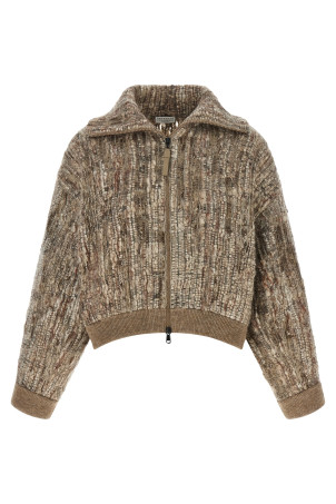 Твідовий кардиган бежевого кольору BRUNELLO CUCINELLI MNLR08306PCZH24