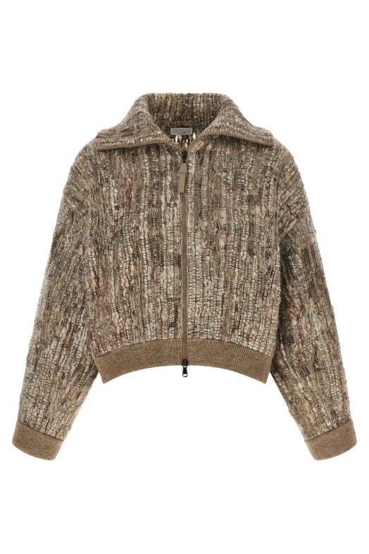 Твидовый кардиган бежевого цвета BRUNELLO CUCINELLI MNLR08306PCZH24