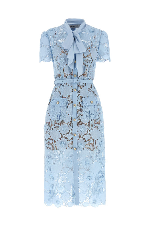 'Blue Lace Tie Neck Midi' dress BLUE
