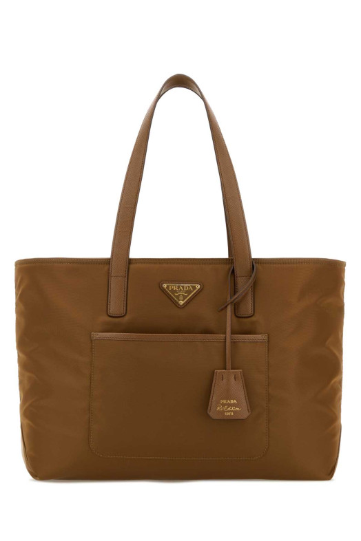 Коричневая сумка для покупок из материала Re-Nylon от PRADA (1BG555R064)