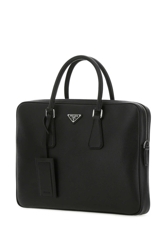 Black leather brief case Black PRADA (2VE368VOOX9Z2)