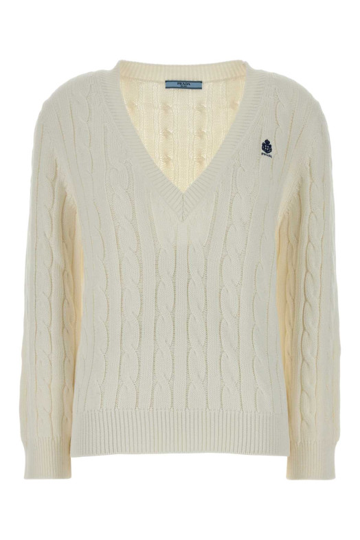 White cotton sweater Black PRADA (P24D3MSOOO19VL)