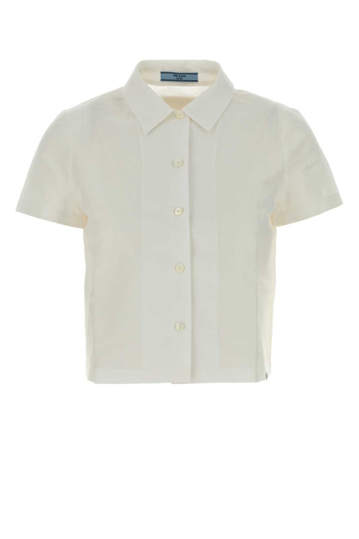 Белая хлопковая рубашка черного цвета от PRADA (P454JSOOO189C)