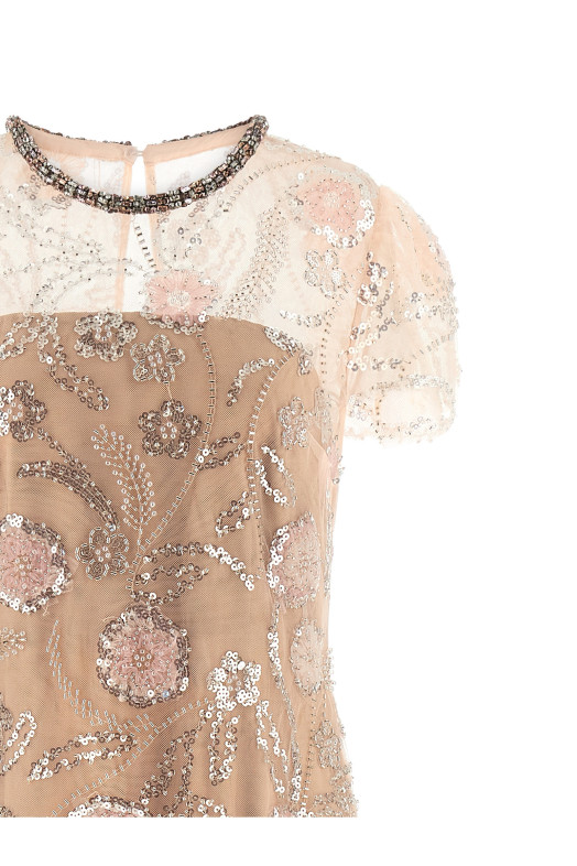'Pink Flower Sequin Embellished Midi' dress Pink
