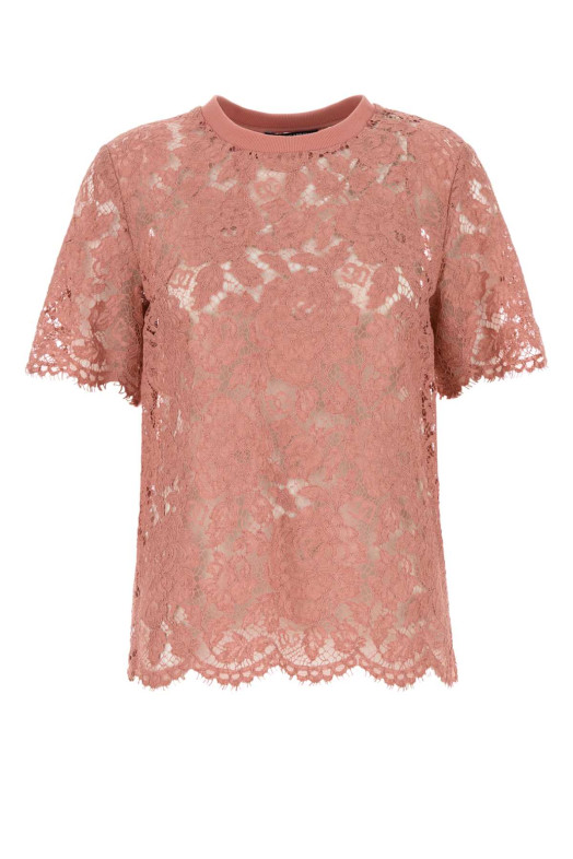 Розовая кружевная футболка DOLCE & GABBANA (F8V21THLM7L) DOLCE & GABBANA