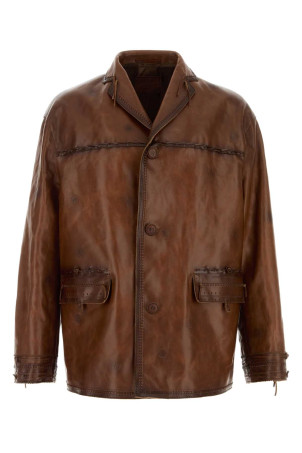 Brown leather jacket PRADA (UPG409SOOO186N)