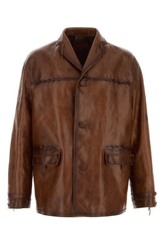 Brown leather jacket PRADA (UPG409SOOO186N)