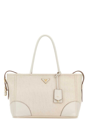 White canvas large shopping bag PRADA (1BG6592DLI)