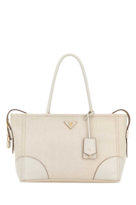 White canvas large shopping bag PRADA (1BG6592DLI)