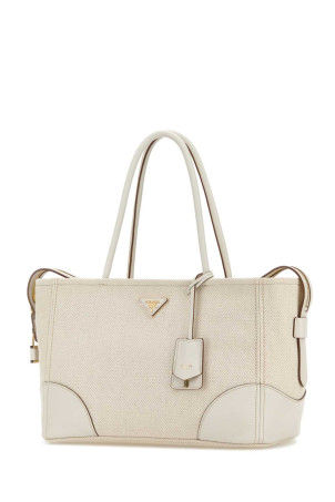 White canvas large shopping bag PRADA (1BG6592DLI)