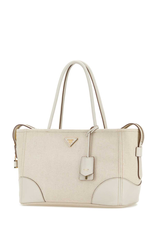 White canvas large shopping bag PRADA (1BG6592DLI)