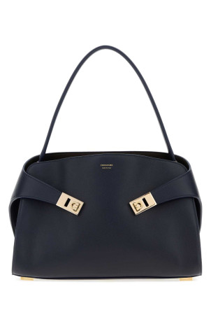 Середня шкіряна сумка через плече Hug Soft темно-синього кольору від SALVATORE FERRAGAMO (219816789711)