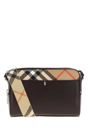 Aubergine leather Pop Check crossbody bag BURBERRY (8123528)
