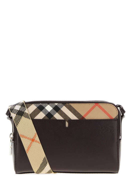 Aubergine leather Pop Check crossbody bag BURBERRY (8123528)