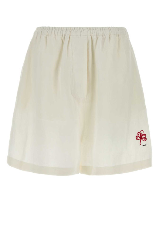 Білі лляні шорти чорного кольору від PRADA (P248KRSOOO122G)