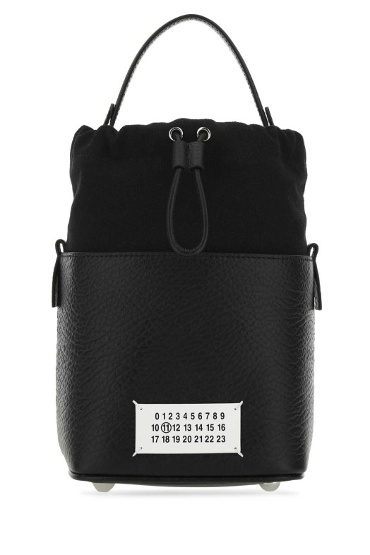 Black leather and canvas mini 5AC bucket bag MAISON MARGIELA (S61WG0035P4348)
