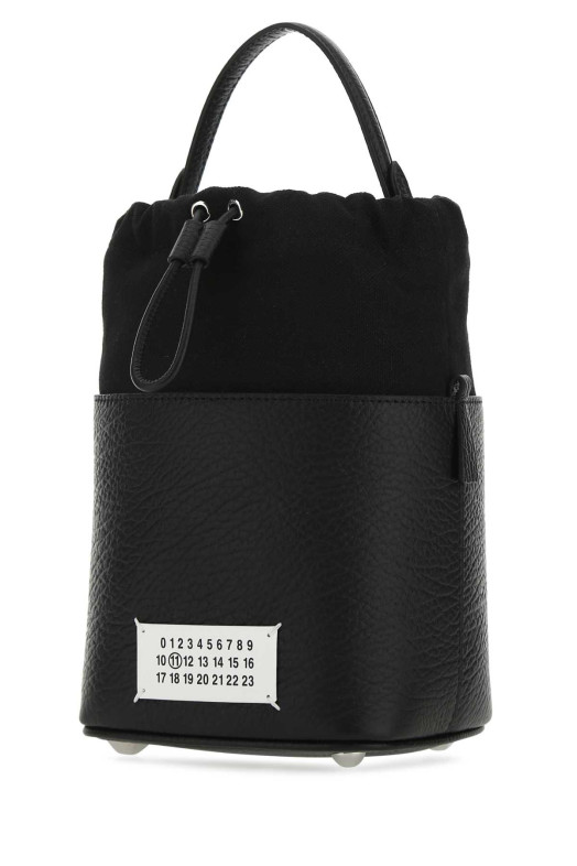 Black leather and canvas mini 5AC bucket bag MAISON MARGIELA (S61WG0035P4348)