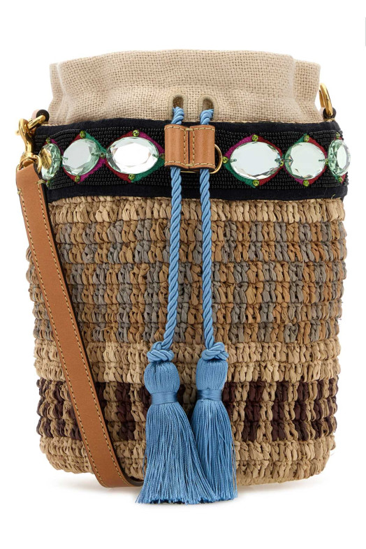 Embroidered raffia VLogo Signature bucket bag VALENTINO GARAVANI (8W2B0T10ZCD)