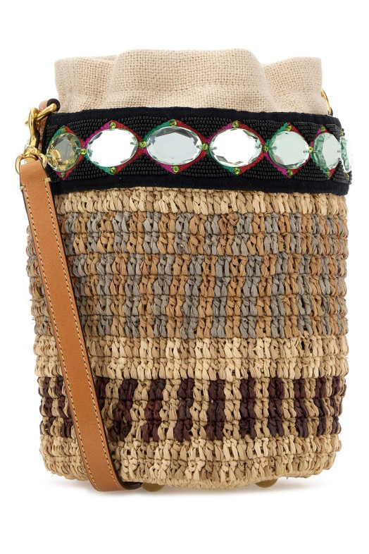 Embroidered raffia VLogo Signature bucket bag VALENTINO GARAVANI (8W2B0T10ZCD)