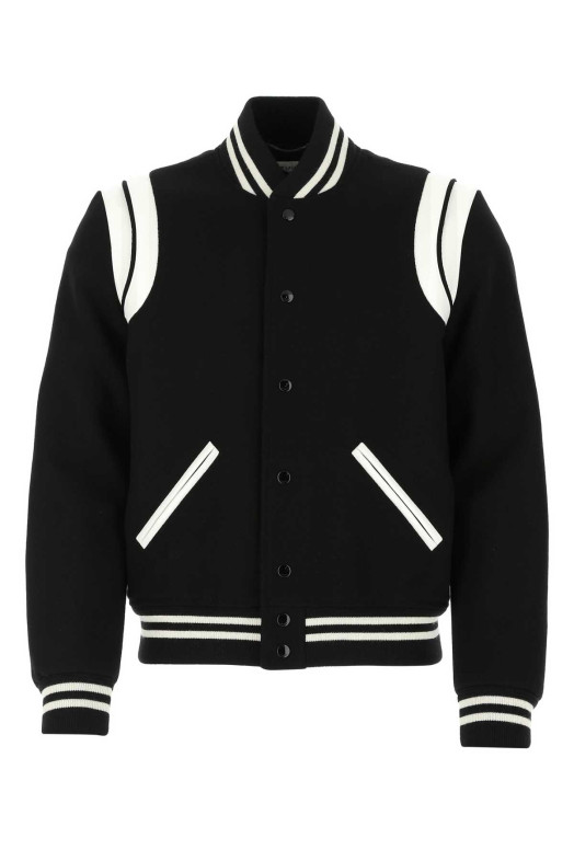 Чорна куртка-бомбер із вовняної суміші SAINT LAURENT (354718Y180W)