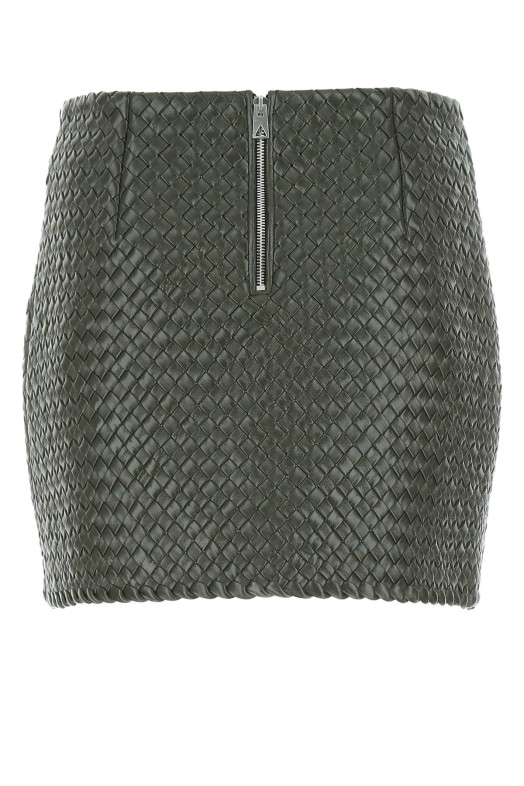 Мини-юбка из кожи армейского зеленого цвета, коричневая, BOTTEGA VENETA (713527V2B90)