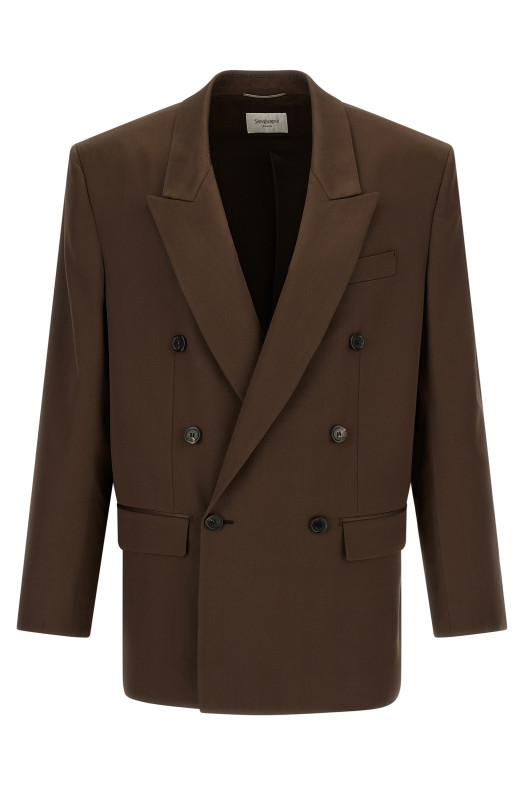 Атласний блейзер коричневого кольору SAINT LAURENT 854418Y4K192658