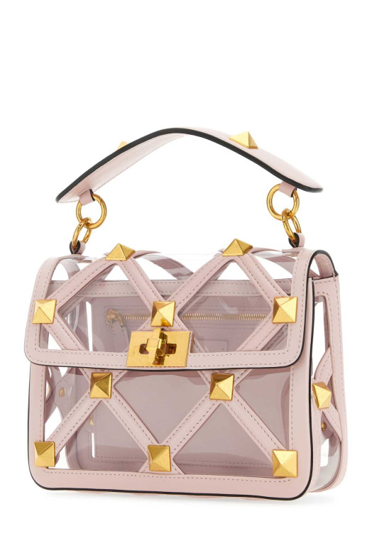 Pastel pink polymeric material and leather medium Roman Stud handbag VALENTINO GARAVANI (2W2B0I82SEA)