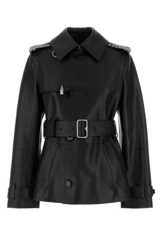 Чорна шкіряна куртка Black BURBERRY (8099330)