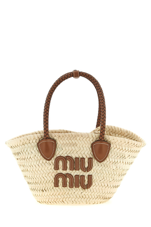 Небольшая сумка для покупок с пальмовым узором, бежевая MIU MIU 5BG273VOOO2DDHF0A5T
