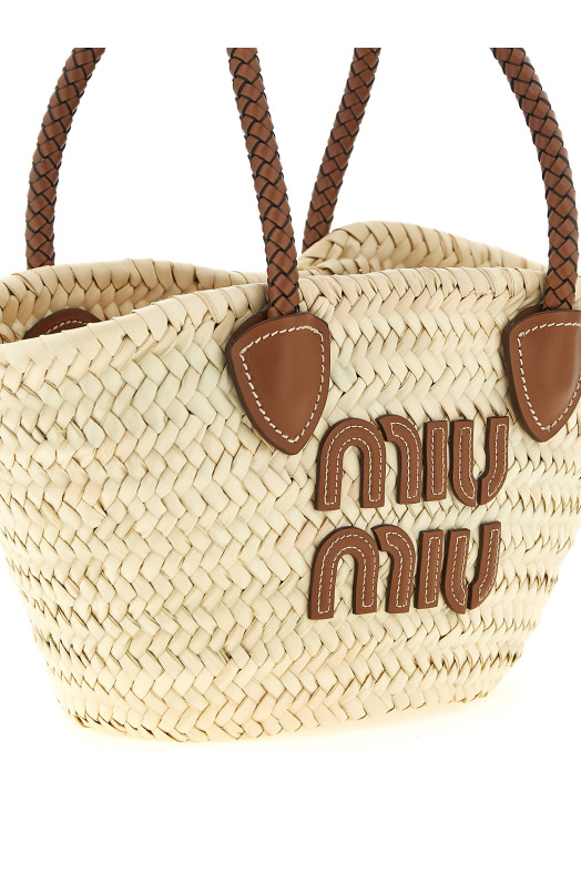 Небольшая сумка для покупок с пальмовым узором, бежевая MIU MIU 5BG273VOOO2DDHF0A5T