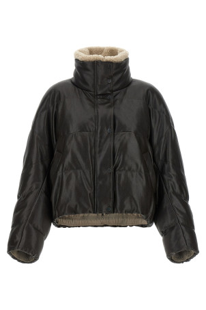 Padded leather jacket Brown