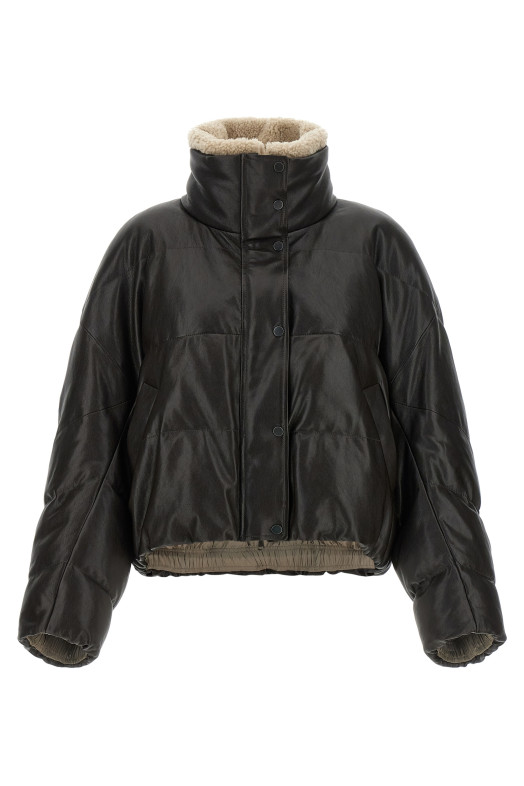 Padded leather jacket Brown