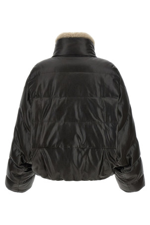 Padded leather jacket Brown